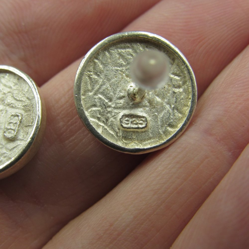 Sterling Silver Round Shield Style Shell Inlay Ea… - image 4